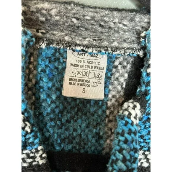 VTG Small Authentic Made in Mexico Saddle Blanket Hooded Pullover Sweater Poncho - Picture 4 of 9